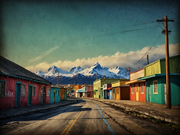 Auf dem Bild ist eine Straße in einer Stadt mit bunten Häusern zu sehen, die von beeindruckenden Bergen mit Schnee auf den Spitzen umgeben ist. Diese lebendige Kulisse bietet einen perfekten Ausgangspunkt für Abenteuer in Patagonien, besonders von Punta Arenas aus. 

Punta Arenas liegt in der Nähe der Magellanstraße und dient oft als Tor zu vielen Patagonien-Erlebnissen, darunter Wanderungen im Torres del Paine Nationalpark, Bootsfahrten zu den Gletschern und Tierbeobachtungen der einzigartigen Flora und Fauna der Region. Die Kombination aus einer charmanten Stadt und der majestätischen Natur macht diese Gegend besonders reizvoll für Abenteurer und Naturfreunde.