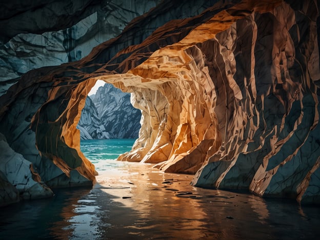 Auf dem Bild sind die beeindruckenden Marmorhöhlen zu sehen, die für ihre faszinierenden, durch Erosion und Wasser geformten Strukturen bekannt sind. Das Licht, das durch die Öffnung der Höhle strahlt, lässt die marmorartigen Wände in verschiedenen Farben schimmern und reflektiert sich auf dem Wasser, was eine malerische und mystische Atmosphäre schafft. Diese natürlichen Formationen sind oft Ziel von Entdeckungstouren und werden wegen ihrer einzigartigen Schönheit geschätzt.