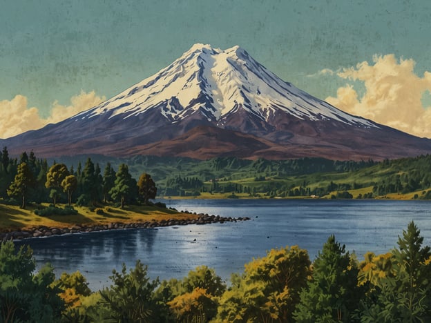 Auf dem Bild ist der Osorno Vulkan zu sehen, der sich in Chile befindet. Er liegt in der Region Los Lagos, in der Nähe des Llanquihue-Sees. Diese Region ist bekannt für ihre beeindruckende Landschaft, die von schneebedeckten Vulkanen, fruchtbaren Ebenen und dichten Wäldern geprägt ist. Der Osorno Vulkan ist ein beliebtes Ziel für Touristen und Naturliebhaber, und er erhebt sich majestätisch in der Umgebung, oft umgeben von klaren Seen und einer vielfältigen Flora und Fauna.