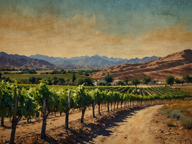 Auf dem Bild sind weite Weinberge im Huasco-Tal zu sehen, umgeben von sanften Hügeln und einer beeindruckenden Gebirgslandschaft im Hintergrund. Die grünen Rebstöcke dehnen sich entlang des Weges aus und laden dazu ein, die Schönheit der Natur und die Frische der Trauben zu genießen. Der Wein aus dieser Region ist ein wahrer Genuss für die Sinne, bekannt für seine einzigartige Qualität und Aromen, die die Essenz des Huasco-Tals widerspiegeln. Die harmonische Landschaft und das milde Klima schaffen ideale Bedingungen für den Weinanbau, was sich in jedem Schluck widerspiegelt.