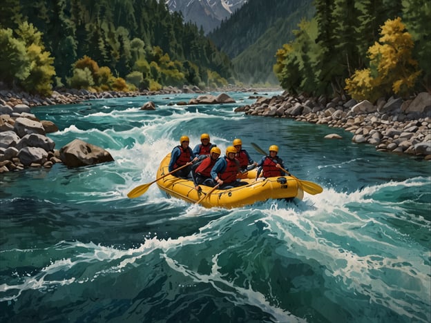 Auf dem Bild ist eine Gruppe von Menschen zu sehen, die in einem gelben Raft auf einem rauschenden Fluss paddeln. Umgeben von einer beeindruckenden Naturlandschaft mit Bergen und Bäumen vermittelt die Szene den Nervenkitzel und die Freude am Rafting im Futaleufú, einem unvergesslichen Abenteuer in Chile. Die starke Strömung und die herrliche Kulisse machen diesen Moment zu einem einmaligen Erlebnis in der Natur.