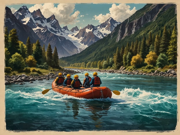 Auf dem Bild ist eine Gruppe von sechs Personen in einem orangefarbenen Raft zu sehen, die auf einem klaren, türkisfarbenen Fluss paddeln. Umgeben von majestätischen Bergen und üppigem Grün, strahlt die Szene Abenteuer und Naturverbundenheit aus. Futaleufú ist ein bekannter Hotspot für Rafting-Enthusiasten, und dieses Bild fängt perfekt die aufregende Atmosphäre ein, die viele Abenteurer in diese Region zieht. Die beeindruckende Landschaft und der aufregende Fluss machen es zu einem idealen Ort für Wassersportler.