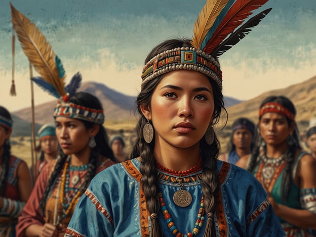 Auf dem Bild sind mehrere Frauen zu sehen, die traditionelle Kleidung der Mapuche tragen. Die Mapuche sind ein indigenes Volk aus Chile und Argentinien, bekannt für ihre reiche Kultur und Traditionen. Die Frauen tragen häufig farbenfrohe Kleidung, die mit symbolischen Mustern verziert ist, und ihre Frisuren sind oft mit Federn und Schmuck geschmückt, was auf große Bedeutung von Tradition und Identität hinweist.

Die Mapuche haben eine tiefe Verbindung zur Natur und ihrer Geschichte, und ihre kulturellen Ausdrucksformen, wie Musik, Tanz und Kunst, spielen eine zentrale Rolle in ihrem Gemeinschaftsleben. Die dargestellten Frauen könnten an einer kulturellen Zeremonie oder einem Fest teilnehmen, was ihre Verbundenheit zur mapuche Identität und Tradition verdeutlicht.