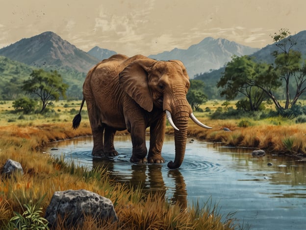 Auf dem Bild ist ein Elefant zu sehen, der in einem Wasserloch steht, umgeben von einer grünen, bewaldeten Landschaft und Bergen im Hintergrund. Diese Szenerie könnte als Symbol für die Bedeutung von Nachhaltigkeit und Naturschutz dienen, insbesondere auf Isla Magdalena, wo die Erhaltung der natürlichen Lebensräume entscheidend ist. Der Schutz dieser Tiere und ihrer Umgebung ist wichtig, um die biologischen Vielfalt zu bewahren und die ökologischen Gleichgewichte aufrechtzuerhalten. Maßnahmen zur Förderung nachhaltiger Praktiken können helfen, sowohl die Tierwelt als auch die natürlichen Ressourcen zu schützen.