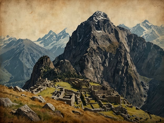 Auf dem Bild ist die beeindruckende Ruine von Machu Picchu zu sehen, die sich in den Anden Perus befindet. Die Anlage liegt hoch oben in den Bergen und ist umgeben von majestätischen, schneebedeckten Gipfeln und üppigem Grün. Dieses Naturwunder der Anden spiegelt die faszinierende Verbindung zwischen Mensch und Natur wider und bietet einen atemberaubenden Blick auf die umliegende Landschaft. Machu Picchu ist nicht nur ein archäologisches Meisterwerk, sondern auch ein Symbol für die kulturelle und historische Relevanz der Inka-Zivilisation.