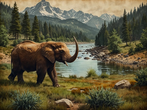 Auf dem Bild ist ein majestätischer Elefant zu sehen, der am Ufer eines ruhigen Flusses entlangspaziert, umgeben von einer beeindruckenden Naturlandschaft. Die Kulisse zeigt majestätische Berge und dichte Wälder, die an die wunderbare Natur des Cajas Nationalparks erinnern. Die Kombination aus verschiedenen Grüntönen, der Wasseroberfläche und den Bergen schafft eine friedliche und harmonische Umgebung, die die Schönheit und Vielfalt der Natur in diesem einzigartigen Park widerspiegelt.