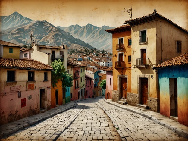 Auf dem Bild ist eine malerische Straße in einer Stadt mit bunten Häusern und einer beeindruckenden Berglandschaft im Hintergrund zu sehen. Diese Szene spiegelt die kulturelle Vielfalt und die Traditionen von Loja wider, einer Stadt in Ecuador, die bekannt für ihre reiche Geschichte und lebhaften Bräuche ist.

Die bunten Fassaden der Häuser repräsentieren die lokale Architektur und die Freude der Bewohner, während die gepflasterte Straße auf die traditionelle Bauweise hinweist. In Loja werden zahlreiche Feste gefeiert, wie das Festival der Musik und der Künste, die eng mit der Identität und Kultur der Region verbunden sind. Die Berglandschaft im Hintergrund symbolisiert die natürliche Schönheit und die Bedeutung der Umwelt in den Traditionen der Einheimischen.