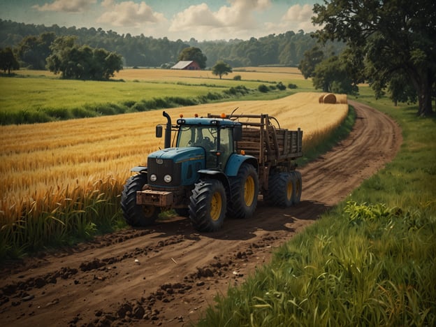 Auf dem Bild ist ein Traktor zu sehen, der auf einem ländlichen Weg fährt, umgeben von Weizenfeldern und einer malerischen Landschaft. Die Landwirtschaft spielt eine zentrale Rolle im Alltag, da sie die Basis für unsere Nahrungsmittelproduktion bildet. Sie sorgt für die Versorgung mit Lebensmitteln, Fasern und anderen Rohstoffen, die für unser tägliches Leben unerlässlich sind. Die Bilder von Traktoren und Feldern erinnern uns auch an die harte Arbeit, die Landwirte leisten, um die landwirtschaftlichen Produkte anzubauen und zu ernten, die wir konsumieren.