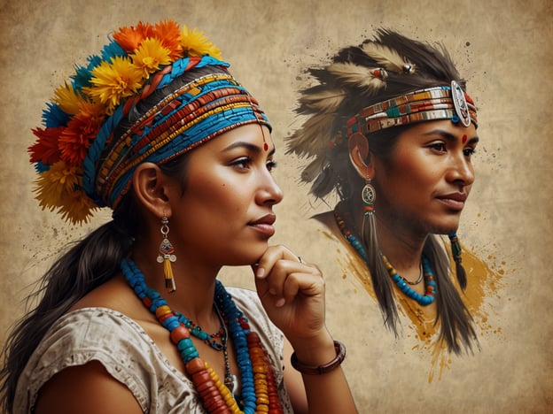 Auf dem Bild sind zwei Personen zu sehen, die traditionelle Kleidung und Schmuck tragen, ähnlich den indigenen Kulturen in Ecuador. Die lebhaften Farben und die detaillierten Accessoires könnten auf kulturelle Praktiken und Riten in Region Alausí hinweisen, wo der Einfluss der Indigenen stark spürbar ist. 

Kulturelle Höhepunkte in Alausí beinhalten unter anderem das jährliche Fest der "Puja", bei dem die Traditionen und Bräuche der indigenen Bevölkerung gefeiert werden. Zudem ist Alausí bekannt für die beeindruckende Zugfahrt zur Teufelsnase, die durch atemberaubende Landschaften führt und tief in die Geschichte und Kultur der Region eintaucht.