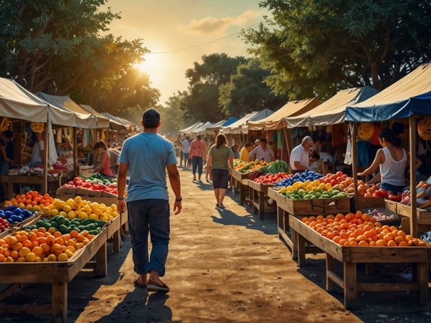 Auf dem Bild ist ein lebhafter Markt zu sehen, der mit bunten Ständen voller frischer Früchte und Gemüse geschmückt ist. Diese Märkte sind ein wichtiger Bestandteil der Kultur und Tradition in Olón, einem malerischen Küstenort in Ecuador. 

Die Einheimischen und Touristen schlendern zwischen den Ständen, genießen die Vielfalt an Produkten und erleben die warmherzige Atmosphäre. Solche Märkte sind nicht nur Orte des Handels, sondern auch Treffpunkte für die Gemeinschaft, wo Menschen sich austauschen und regionale Spezialitäten kennenlernen können. Die Tradition des Marktbummels spiegelt die Verbundenheit der Einwohner zur Natur und zur Landwirtschaft wider.