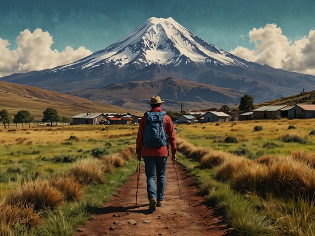 Auf dem Bild ist ein Wanderer zu sehen, der auf einem Pfad durch eine grüne Landschaft mit dem schneebedeckten Vulkan Chimborazo im Hintergrund geht. Diese Szenerie erinnert an Aktivitäten in Penipe, einem beliebten Ziel für Natur- und Wanderliebhaber.

In Penipe kann man atemberaubende Wanderungen unternehmen, die sowohl die lokale Flora als auch Fauna präsentieren. Beliebt sind Trekkingtouren zu den umliegenden Vulkanen, wie dem Chimborazo, wo man atemberaubende Ausblicke genießen kann. Außerdem bietet die Region Möglichkeiten für kulturelle Erlebnisse, wie den Besuch traditioneller Märkte oder das Kennenlernen der lokalen Küche und Bräuche.

Diese Aktivitäten ermöglichen es, die natürliche Schönheit und das reiche kulturelle Erbe der Gegend zu entdecken.