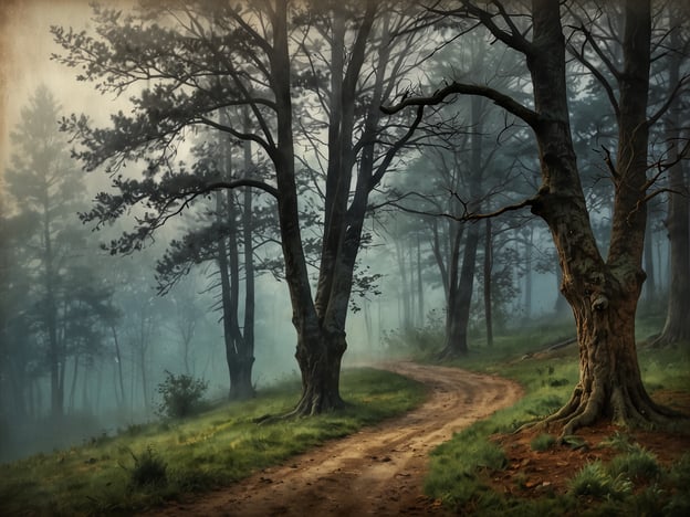 Auf dem Bild ist eine magische Atmosphäre des Nebelwaldes zu sehen. Dichte, mystische Nebelschwaden umhüllen die alten Bäume und schaffen eine geheimnisvolle Stimmung. Der schmale, gewundene Pfad lädt dazu ein, sich auf eine Erkundungstour durch diesen zauberhaften Wald zu begeben. Das sanfte Licht, das durch den Nebel dringt, verstärkt die Stimmung von Ruhe und Geheimnis. Die Natur erscheint hier wie ein märchenhaftes Reich, in dem man das Gefühl hat, dass das Unbekannte jeden Moment aus dem Schatten treten könnte.