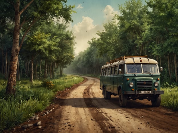 Auf dem Bild ist ein alter, grüner Bus auf einem unbefestigten Weg zu sehen, umgeben von einer dichten, grünen Waldlandschaft. Diese Szenerie könnte symbolisch für nachhaltige Transportmöglichkeiten in der Natur stehen, die den Umweltschutz fördern. Die Fahrt durch unberührte Natur erinnert daran, wie wichtig es ist, nachhaltige Verkehrsmittel zu nutzen, um unsere Umwelt zu schützen und die Schönheit der Natur zu bewahren. Solche Ansätze können dazu beitragen, den CO2-Ausstoß zu reduzieren und die Erhaltung von Lebensräumen für Tiere und Pflanzen zu unterstützen.