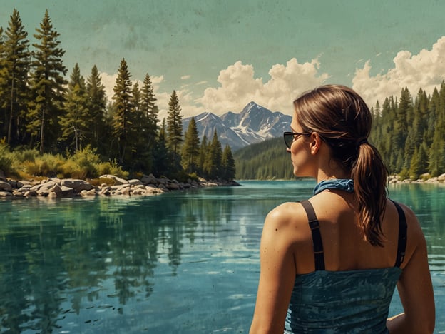 Auf dem Bild ist eine Person am Ufer eines klaren Gewässers zu sehen, umgeben von Natur. Aktivitäten rund um Wasserfälle könnten hier beispielsweise Wandern zu den Wasserfällen, Kanufahren auf dem ruhigen Wasser oder einfaches Entspannen und Genießen der malerischen Aussicht sein. Man könnte auch überlegen, mit Freunden ein Picknick zu machen oder die Tierwelt zu beobachten. Das Umfeld bietet zahlreiche Möglichkeiten, die Natur aktiv zu erleben und zu genießen.