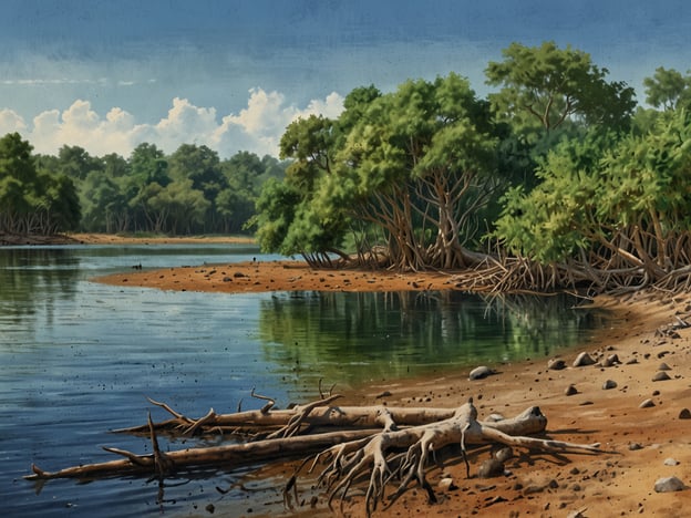 Auf dem Bild sind eine ruhige Flusslandschaft und eine üppige Vegetation mit mangrovenähnlichen Bäumen zu sehen. Diese Umgebung hat eine wichtige ökologische Bedeutung für Gluck Island. Mangrovenwälder bieten Lebensraum für zahlreiche Tierarten, fördern die Biodiversität und schützen Küsten vor Erosion. Sie spielen auch eine Schlüsselrolle im Kohlenstoffkreislauf, indem sie Kohlendioxid speichern und somit zum Klimaschutz beitragen. Zudem dienen sie als Nist- und Brutfelder für viele Vogelarten und sind wichtig für die Wasserqualität, da sie als natürliche Filter fungieren.