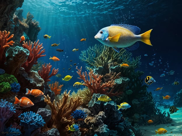 Auf dem Bild ist eine bunte Unterwasserlandschaft mit Korallen und verschiedenen Fischen zu sehen. Solche faszinierenden Tauchspots findet man auch auf Curaçao, wo die Korallenriffe und die Vielfalt der Meerestiere beeindruckend sind. Beliebte Tauchspots auf Curaçao sind:

1. **Klein Curaçao** – bekannt für die klaren Gewässer und die große Artenvielfalt.
2. **Alice in Wonderland** – berühmt für seine beeindruckenden Korallenformationen und bunten Fische.
3. **The Superior Producer** – ein bekanntes Wrack, das interessante Tauchmöglichkeiten bietet.

Diese Orte sind perfekt für Taucher, die die Schönheit der Unterwasserwelt erleben möchten.