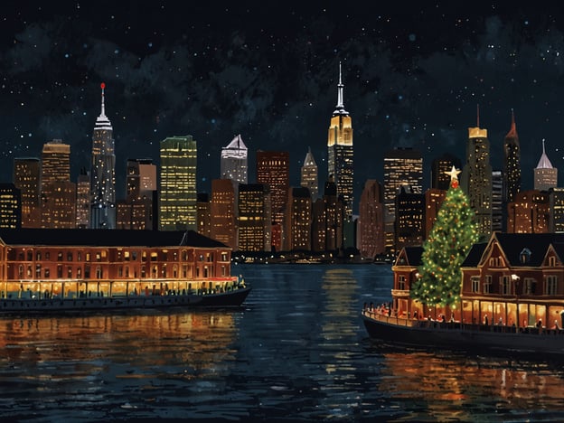 Auf dem Bild ist eine festlich erleuchtete Stadtansicht von New York City in der Weihnachtszeit zu sehen. Die Skyline ist mit funkelnden Lichtern geschmückt, darunter das berühmte Empire State Building. Auf dem Wasser schwimmen zwei Boote, eines davon mit einem großen, geschmückten Weihnachtsbaum. 

Besondere Erlebnisse zur Weihnachtszeit könnten Spaziergänge durch die festlich dekorierten Straßen, das Ansehen von Weihnachtslichtern in der Stadt oder der Genuss von heißem Kakao in einem gemütlichen Café umfassen. Solche Momente schaffen unvergessliche Erinnerungen und verbreiten eine besondere Weihnachtsstimmung.