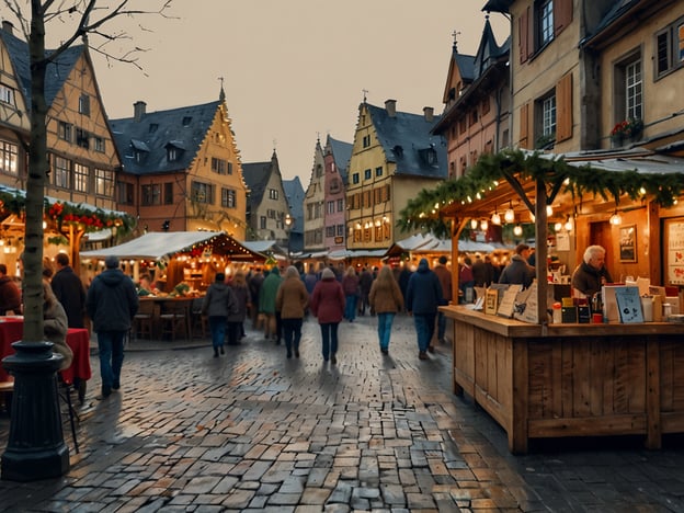 Auf dem Bild sind zauberhafte Weihnachtsmärkte zu sehen, die eine festliche Atmosphäre im Herzen von Edinburgh ausstrahlen. Die bunten, historischen Gebäude schaffen eine malerische Kulisse, während die Besucher durch die Stände schlendern, die mit Lichtern und Weihnachtsdekoration geschmückt sind. Die Straßen sind gepflastert und vermitteln ein gemütliches, herzerwärmendes Gefühl, das typisch für Weihnachtsmärkte ist.