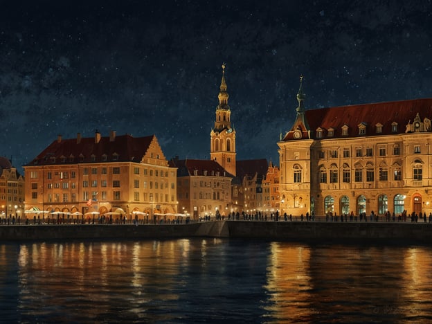 Auf dem Bild ist eine nächtliche Ansicht einer historischen Stadt mit beleuchteten Gebäuden und einem ruhigen Gewässer im Vordergrund zu sehen. Die Architektur scheint gut erhalten und strahlt eine besondere Atmosphäre aus, die an die prachtvollen Märkte und Traditionen vergangener Zeiten erinnert.

Wenn wir die faszinierende Geschichte des Striezelmarktes betrachten, stellt dieser eine der ältesten und bekanntesten Weihnachtsmärkte in Deutschland dar, der in Dresden stattfindet. Er geht auf das Jahr 1434 zurück und hat seither viele Traditionen und Bräuche hervorgebracht, die Menschen aus aller Welt anziehen. Der Markt ist berühmt für seine handgefertigten Waren, den Striezel, sowie für das bunte Treiben und die festliche Atmosphäre, die sich an einem solchen Ort entfaltet.

Das Bild könnte möglicherweise die Stimmung eines solchen Marktes während der Abendstunden widerspiegeln: die Vorfreude der Besucher, die Lichter der Stände und die magische Atmosphäre einer festlichen Jahreszeit.