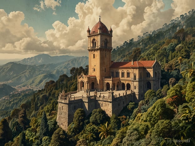 Auf dem Bild ist Monserrate zu sehen, ein majestätisches Bauwerk, das über Bogotá wacht. Die Architektur ist eindrucksvoll, mit einem markanten Turm und einer charakteristischen Kuppel. Umgeben von üppiger Vegetation und Bergen bietet es einen atemberaubenden Blick auf die Umgebung. Diese Location ist nicht nur ein architektonisches Highlight, sondern auch ein beliebtes Ziel für Touristen, die die Schönheit der Natur und die Geschichte des Ortes erleben möchten.