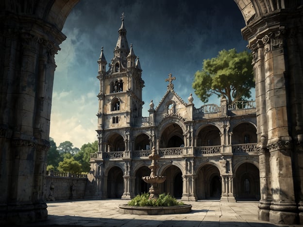 Auf dem Bild ist ein beeindruckendes Bauwerk zu sehen, das möglicherweise inspiriert ist von der faszinierenden Legende des Santuario de Las Lajas. Diese Kirche befindet sich in Kolumbien und ist bekannt für ihre spektakuläre Lage und Architektur. Die Legende erzählt von der Erscheinung der Jungfrau Maria an einer Frau, die ihren kranken Sohn retten wollte. Der Ort wurde zu einem Wallfahrtsziel, und die Kirche, die sich über eine Schlucht erstreckt, gilt als ein beeindruckendes Beispiel für neo-gotische Architektur. Die im Bild dargestellte Struktur scheint ähnliche architektonische Elemente und eine majestätische Atmosphäre zu besitzen, die den Geist der Legende einfängt.