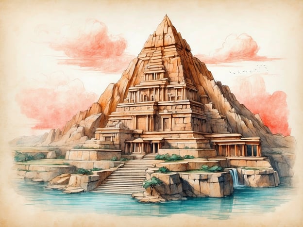 Auf dem Bild ist eine beeindruckende Pyramide oder Tempelstruktur zu sehen, die an antike Baukunst erinnert. In der Geschichte Roms spielte die Architektur eine entscheidende Rolle, oft verbunden mit Religion und Macht. Monumentale Bauten wie Tempel und öffentliche Plätze wurden errichtet, um die Götter zu ehren und den Ruhm Roms zu demonstrieren.

Die Struktur könnte hypothetisch als eine Abwandlung eines römischen Tempels betrachtet werden, vielleicht eine Fusion verschiedener kultureller Einflüsse, die während der römischen Expansion aufgenommen wurden. Solche Bauten zeugen von der Ingenieurskunst der Römer und deren Fähigkeit, verschiedene Stile zu adaptieren und zu kombinieren, um dauerhafte und beeindruckende Werke zu schaffen.