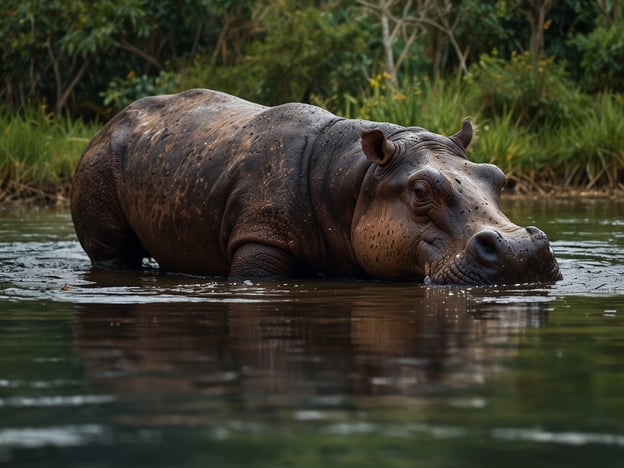 Auf dem Bild ist ein Flusspferd zu sehen, das im Wasser steht. Flusspferde, auch als Hippopotamus bekannt, haben einen besonderen Platz in der Geschichte, sowohl in der Natur als auch in der Kultur.

In der Antike wurden sie oft in Mythologien erwähnt und galten als Symbole für Stärke und Kraft. Ihre massiven Körper und ihre territorialen Verhaltensweisen machen sie zu beeindruckenden, aber auch gefährlichen Tieren. Flusspferde sind die drittgrößten landlebenden Säugetiere und verbringen den Großteil ihres Lebens im Wasser, um sich vor der Sonne zu schützen.

Ökologisch spielen sie eine wichtige Rolle in ihrem Lebensraum. Durch ihre Bewegungen im Wasser helfen sie, die Vegetation und das Ökosystem zu regulieren. Ihre Exkremente fördern das Wachstum von Pflanzen, die wiederum andere Tierarten anziehen.

In der modernen Kultur sind Flusspferde oft in Medien und Kunst vertreten und symbolisieren sowohl Wildheit als auch das Bedürfnis nach Schutz ihrer natürlichen Lebensräume.