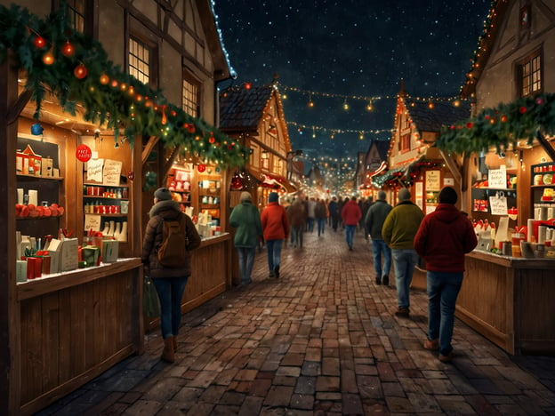 Auf dem Bild ist ein festlich dekorierter Weihnachtsmarkt bei Nacht zu sehen, mit beleuchteten Ständen, die verschiedene Waren anbieten. Besucher schlendern gemütlich über die gepflasterte Straße, während Lichter und Weihnachtsdekoration eine winterliche Stimmung erzeugen.

Die Öffnungszeiten von Weihnachtsmärkten variieren je nach Ort, aber in der Regel sind sie täglich von 10:00 bis 21:00 Uhr geöffnet. Einige Märkte haben spezielle Öffnungszeiten an den Adventswochenenden oder bleiben länger geöffnet. Der Eintritt zu den meisten Weihnachtsmärkten ist oft frei, jedoch können für bestimmte Attraktionen oder Angebote Kosten anfallen.