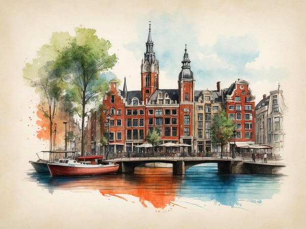 Auf dem Bild ist eine malerische Ansicht eines typisch niederländischen Kanals in Amsterdam zu sehen, umgeben von historischen Geb buildings. Die Brücke und die Boote im Wasser verleihen der Szene Charme. 

In Bezug auf Nachhaltigkeit und Umweltbewusstsein ist Amsterdam bekannt für seine Bemühungen um umweltfreundliche Mobilität, da viele Bewohner Fahrräder nutzen. Die Stadt fördert auch Grünflächen und sorgt dafür, dass die Wasserqualität der Kanäle hoch bleibt. Zudem gibt es Initiativen zur Reduzierung von CO2-Emissionen und zur Förderung erneuerbarer Energien, die das Umweltbewusstsein der Stadt unterstreichen.