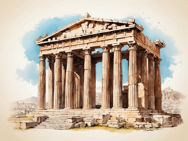 Auf dem Bild ist ein Abbild des Parthenon zu sehen, eines der bekanntesten Monumente der antiken griechischen Architektur. Der Parthenon befindet sich auf der Akropolis von Athen und wurde im 5. Jahrhundert v. Chr. erbaut, um der Göttin Athena zu Ehren zu kommen. 

Die Architektur des Parthenon ist ein herausragendes Beispiel für den dorischen Stil und spiegelt die künstlerische Blütezeit Athens während des goldenen Zeitalters wider. Er diente nicht nur als Tempel, sondern auch als Symbol für die Macht und den Einfluss Athens im antiken Griechenland. Der Parthenon ist heute ein UNESCO-Weltkulturerbe und zieht jährlich Millionen von Besuchern an, die mehr über die reiche Geschichte und Kultur Athens erfahren möchten.