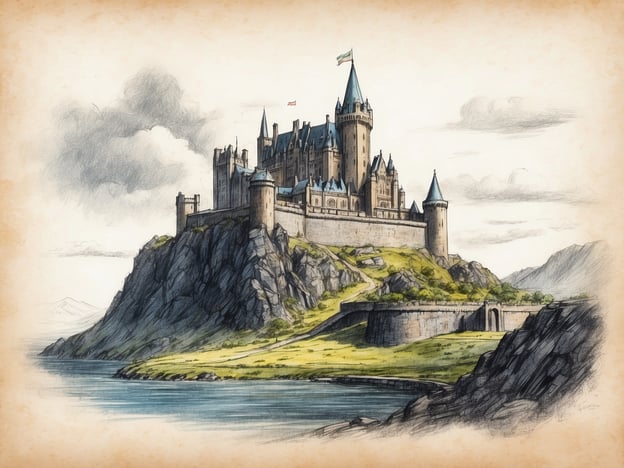 Auf dem Bild ist wahrscheinlich eine beeindruckende Burg zu sehen, die an eine der vielen charakteristischen Burgen in Schottland erinnert. In Edinburgh wäre das Edinburger Schloss besonders hervorzuheben. Es thront majestätisch auf dem Castle Rock und bietet eine spektakuläre Aussicht auf die Stadt. Die Kombination aus historischen Gebäuden, Türmen und Mauern könnte eine Ähnlichkeit mit der Architektur des Schlosses aufweisen.