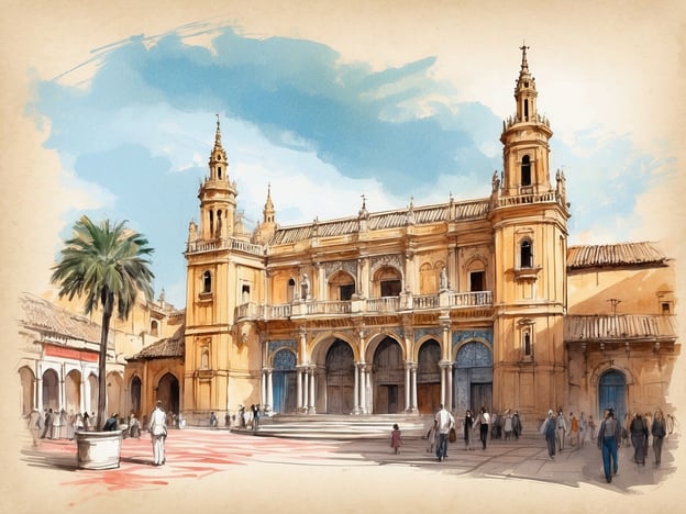 Auf dem Bild ist ein kunstvoll gestaltetes Gebäude zu sehen, das typisch für die Architektur in Sevilla ist. Die hellen Farbtöne und die eindrucksvollen Türme vermitteln eine warme, einladende Atmosphäre. In der Umgebung sind Menschen zu sehen, die die Szenerie genießen, was das lebhafte Treiben der Stadt widerspiegelt.

Die kulinarische Welt von Sevilla ist reich an traditioneller andalusischer Küche. Hier kann man Gerichte wie Tapas, Gazpacho und Flamenquín probieren, oft begleitet von einem erfrischenden Sangría oder einem lokalen Wein. Die Kombination aus kultureller Fertigung und kulinarischem Genuss macht Sevilla zu einem besonderen Ort für Feinschmecker.