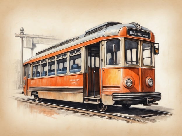 Auf dem Bild ist eine orangefarbene Straßenbahn zu sehen, die auf Gleisen steht. Die Straßenbahn hat ein nostalgisches Design und könnte aus einer früheren Epoche stammen.

### Praktische Informationen für Besucher:

- **Standort:** Erkundigen Sie sich, ob diese Straßenbahn Teil eines Museums oder einer historischen Ausstellung ist.
- **Öffnungszeiten:** Überprüfen Sie die Öffnungszeiten, um sicherzustellen, dass Sie die Straßenbahn besichtigen können.
- **Anfahrt:** Informieren Sie sich über die besten Verkehrsanbindungen, um zur Straßenbahn zu gelangen.
- **Fotomöglichkeiten:** Wenn Sie derartige Aufnahmen machen möchten, prüfen Sie, ob Fotografie erlaubt ist.
- **Historische Informationen:** Viele Orte bieten Führungen oder Informationsmaterial an, um mehr über die Geschichte der Straßenbahn zu erfahren.