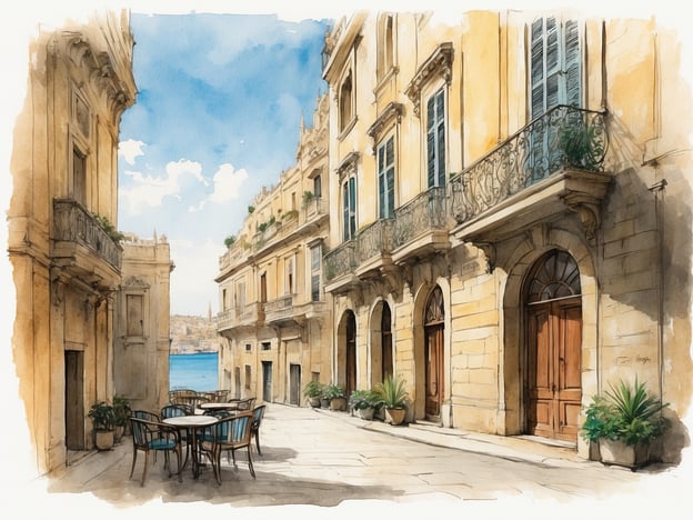 Auf dem Bild ist eine charmante Gasse in Valletta zu sehen, umgeben von historischen, sanierungsbedürftigen Gebäuden. Die Gasse hat einen einladenden Charakter mit einem kleinen Tisch und Stühlen im Freien, ideal für eine entspannte Pause. 

In Valletta gibt es zahlreiche Unterkünfte, die einen Aufenthalt besonders machen. Zum Beispiel das "Palazzo Bifora", wo historische Architektur auf modernen Komfort trifft. Ein weiteres tolles Beispiel ist das "Hotel Phoenicia Malta", das für seine elegante Atmosphäre und den schönen Blick auf den Hafen bekannt ist. Perfekte Optionen, um die Atmosphäre dieser einzigartigen Stadt zu genießen!