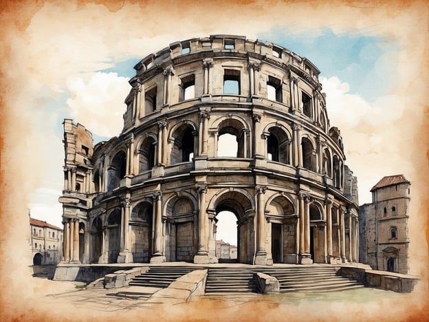 Auf dem Bild ist ein römisches Amphitheater zu sehen, das an das Amphitheater in Trier erinnert, auch als „Kaiserthermen“ bekannt. Trier ist die älteste Stadt Deutschlands und spielte eine zentrale Rolle im Römischen Reich. Das Amphitheater von Trier wurde im 2. Jahrhundert n. Chr. erbaut und diente als Austragungsort für Gladiatorenkämpfe und andere öffentliche Veranstaltungen. Die Stadt besitzt eine Vielzahl antiker Bauwerke, die von ihrer bedeutenden Vergangenheit zeugen und zum UNESCO-Weltkulturerbe gehören.