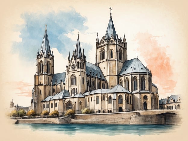 Auf dem Bild ist eine beeindruckende Kathedrale zu sehen, die an die Geschichte der Stadt Speyer erinnert. Die Speyerer Dom, auch als Kaiserdom bekannt, ist ein herausragendes Beispiel romanischer Architektur und gehört zum UNESCO-Weltkulturerbe. Der Bau begann im Jahr 1030 und galt lange Zeit als eines der bedeutendsten Gotteshäuser im Heiligen Römischen Reich. 

Der Dom ist berühmt für seine majestätischen Türme und das massive, wuchtige Design, das die Macht und Bedeutung des Reiches widerspiegelt. Viele Könige und Kaiser wurden hier gekrönt und begraben. Die Lage am Rhein unterstreicht zudem die historische Bedeutung Speyers als Handels- und Verkehrszentrum im Mittelalter.