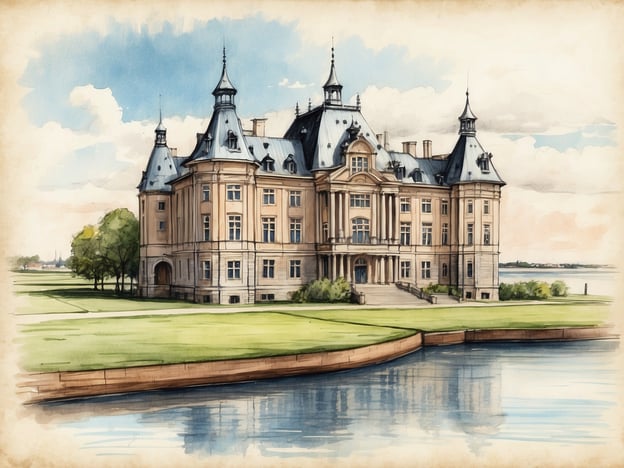 Auf dem Bild ist ein großes, elegantes Gebäude mit Türmen und einem schönen Garten zu sehen. Dies könnte an das Schloss vor Husum erinnern, das oft als historische Sehenswürdigkeit der Stadt betrachtet wird. Husum hat auch andere interessante Orte wie den alten Hafen und die Nikolaikirche, aber das abgebildete Gebäude strahlt eine Festlichkeit aus, die man auch mit der Architektur in der Region assoziieren könnte.