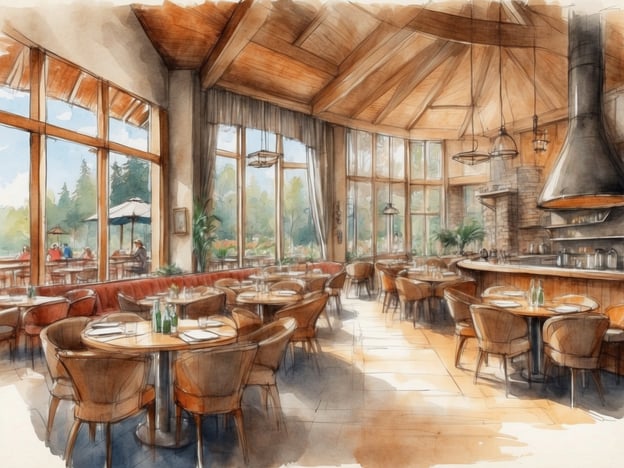 Auf dem Bild ist ein Restaurant im Center Parcs Zandvoort zu sehen. Es hat große Fenster, die viel Licht hereinlassen und einen Blick auf die Natur bieten. Die Einrichtung besteht aus gemütlichen Tischen und Stühlen, die für ein angenehmes Ambiente sorgen. Im Vordergrund sind gläserne Wasserflaschen auf den Tischen zu erkennen, was auf eine sorgfältige Tischdekoration hinweist. Das Restaurant scheint einladend zu sein und eignet sich gut für Mahlzeiten und geselliges Beisammensein. Hier könnten die Gäste wahrscheinlich eine Vielzahl von Gerichten und Getränken genießen, die typisch für die Küchen des Resorts sind.