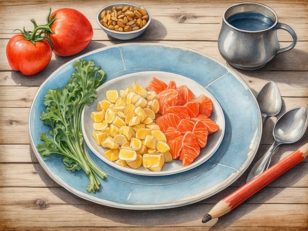 Auf dem Bild sind frische Zutaten auf einem Teller zu sehen, die ein festliches Essen einleiten. Am Rande des Tellers liegen einige Tomaten und ein grünes Blattgemüse, möglicherweise Spinat oder Rucola. Auf dem Teller selbst befinden sich Stücke von orangem und gelbem Gemüse, die wahrscheinlich eine gesunde Beilage darstellen. Dazu gibt es eine Schale mit Nüssen und ein Trinkgefäß mit Flüssigkeit.

Um das kulinarische Erlebnis wie auf Amrum zu genießen, könnte man die frischen Zutaten verwenden, um ein leichtes und nahrhaftes Gericht zubereiten, das die Aromen der Nordsee hervorhebt. Ein frischer Salat, ergänzt durch geräucherten Fisch oder Meeresfrüchte, würde perfekt in die Amrum-Küche passen.