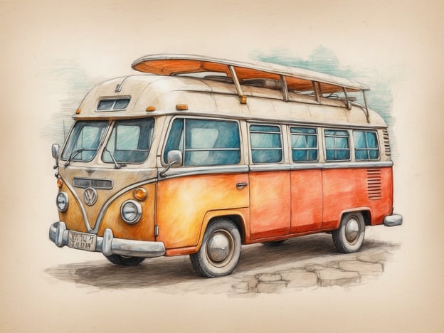 Auf dem Bild ist ein klassischer Volkswagen-Bus zu sehen, der oft mit einem Lebensstil in Verbindung gebracht wird, der auf Abenteuer und Freiheit ausgerichtet ist. Solche Transportmittel, insbesondere in der heutigen Zeit, können auch ein Symbol für Umweltfreundlichkeit und Nachhaltigkeit sein, wenn sie umgerüstet oder mit alternativen Antriebstechnologien ausgestattet werden. 

Der VW-Bus wird häufig bei Camping und Roadtrips eingesetzt, was ein Bewusstsein für die Natur und das Abenteuer im Freien fördert. Dies kann dazu anregen, umweltbewusste Entscheidungen zu treffen, etwa durch die Verwendung von nachhaltigen Materialien im Innenraum oder durch die Reduzierung des CO2-Ausstoßes über alternative Antriebsarten.