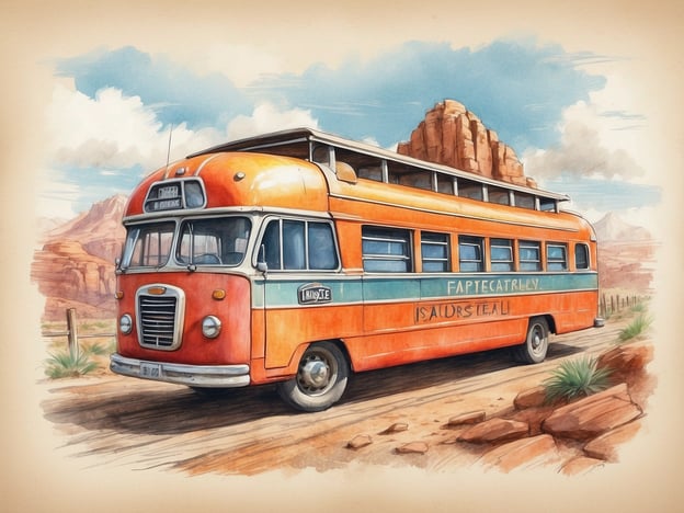 Auf dem Bild ist ein nostalgischer, orangefarbener Bus zu sehen, der in einer ländlichen Umgebung mit Bergen im Hintergrund steht. Um das Erlebnis zu verbessern, hier einige Geheimtipps für Reisende:

1. **Lokale Routen erkunden**: Nutze den Bus, um weniger besuchte Orte zu erreichen und die lokale Kultur hautnah zu erleben. Frag die Einheimischen nach versteckten Schätzen.

2. **Fotomöglichkeiten nutzen**: Halte an malerischen Orten an, um die beeindruckende Landschaft festzuhalten. Die Farben des Busses in der Natur werden tolle Fotos ergeben.

3. **Gepäck leicht halten**: Wenn du mit einem Bus fährst, ist es praktisch, leichtes Gepäck mit minimalen Essentials zu packen.

4. **Snack-Pause einplanen**: Packe lokale Snacks ein, um die Reise zu genießen, während du die Landschaft bewunderst.

5. **Timing beachten**: Reise in der Nebensaison, um Menschenmengen zu vermeiden und die Umgebung in Ruhe genießen zu können.

Lass dich von der Atmosphäre und dem Charme des Busses inspirieren!