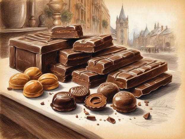 Auf dem Bild sind verschiedene Schokoladenpralinen und -tafeln zu sehen, die auf einem Tisch angeordnet sind. Diese Darstellung erinnert an den Schokoladentourismus in Belgien, wo Besucher zahlreiche traditionelle Chocolaterien erkunden können. Belgien ist bekannt für seine exquisite Schokolade, und die Vielfalt der präsentierten Süßigkeiten spiegelt die hohe Qualität und die Handwerkskunst wider, die in der belgischen Schokoladenherstellung geschätzt werden. Touristen können hier nicht nur kosten, sondern auch mehr über die Kunst des Schokoladenmachens lernen.