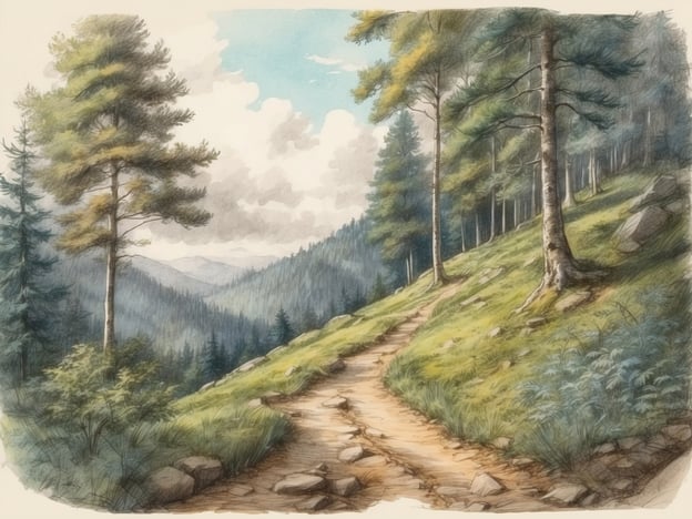 Auf dem Bild ist ein malerischer Wanderweg in einer Waldlandschaft zu sehen. Umgeben von hohen Bäumen und sanften Hügeln, lädt die Szenerie zum Wandern in den flämischen Wäldern ein. Der Weg wirkt einladend und verspricht eine entspannende und naturnahe Erfahrung. Das Licht, das durch die Bäume fällt, schafft eine friedliche Atmosphäre ideal für einen Ausflug in die Natur.