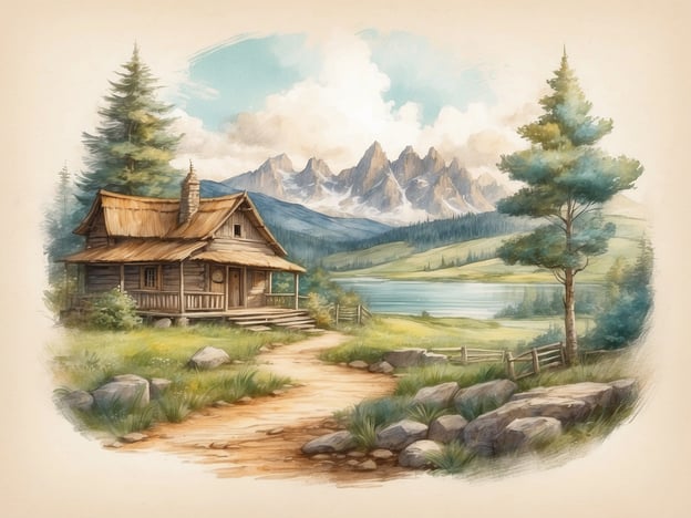 Auf dem Bild ist eine malerische Landschaft mit einem gemütlichen Holzhaus zu sehen, umgeben von grünen Wiesen, Bäumen und Bergen. In solch einer Umgebung könnte man hyggelige Aktivitäten genießen, wie zum Beispiel:

1. **Wanderungen** entlang der malerischen Pfade, um die Natur zu erkunden und frische Luft zu schnappen.
2. Ein **Picknick** im Freien, um mit Freunden oder Familie Zeit zu verbringen und köstliche Snacks zu genießen.
3. **Lesen** eines Buches auf der Veranda des Hauses, während man die Ruhe der Natur genießt.
4. **Kochabende** am Kamin, um warme und herzliche Mahlzeiten zuzubereiten und gemeinsam zu genießen.
5. **Malen oder Zeichnen** der schönen Landschaft, um kreative Momente einzufangen.

Diese Aktivitäten schaffen eine warme und einladende Atmosphäre, die das Herz erfreut.