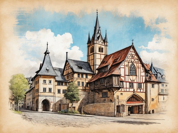 Auf dem Bild ist eine charmante historische Architektur zu sehen, die typisch für viele deutsche Städte ist, einschließlich Ilsenburg. Die Stadt Ilsenburg, gelegen am Fuße des Harzes, hat eine reiche Geschichte, die bis ins Mittelalter zurückreicht. Viele der schönen Fachwerkhäuser und älteren Bauten, die in der Umgebung zu finden sind, spiegeln diesen historischen Charakter wider. Die markanten Türme und das Zusammenspiel von Stein- und Fachwerkarchitektur erinnern an die Tradition des Städtebaus, der in der Region eingeführt wurde. Ilsenburg ist bekannt für ihre Nähe zur Natur und das beeindruckende Kloster, das als kultureller Mittelpunkt der Stadt gilt. So ist das Bild ein schönes Beispiel für die historische Baukunst, die auch in Ilsenburg zu finden ist.