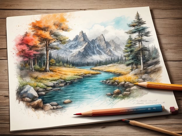 Auf dem Bild ist eine malerische Landschaft zu sehen, die einen Fluss, Wälder und Berge darstellt. Die Farben der Bäume variieren von kräftigem Rot und Orange bis zu sattem Grün, was auf den Herbst hindeutet. Der Fluss schlängelt sich durch die Szene und spiegelt vielleicht die umliegenden Berge wider, die majestätisch im Hintergrund thronen.

Solche Szenen erwecken Erinnerungen an Wanderungen in der Natur, wo das sanfte Plätschern des Wassers und das Rascheln der Blätter zu hören sind. In einem solchen Umfeld spürt man die frische, klare Luft und kann einfach dem Zwitschern der Vögel lauschen. Diese Verbindung zur Natur erinnert uns daran, wie wichtig es ist, solche Momente der Ruhe und Schönheit in unserem Leben zu erleben.