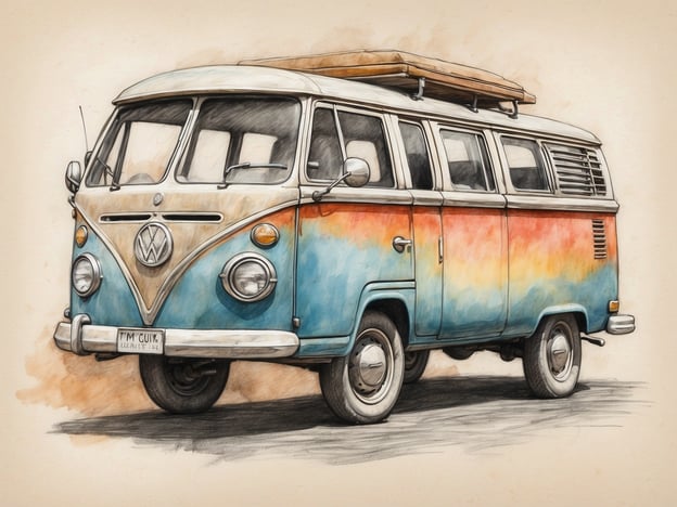 Auf dem Bild ist ein alter VW-Bus zu sehen, der in sanften Farben lackiert ist. Dieses Fahrzeug symbolisiert ideales langsames Reisen und nachhaltiges Leben. Der VW-Bus ist bekannt für seine Flexibilität und den Charme, den er beim Reisen durch verschiedene Landschaften ausstrahlt. 

Mit diesem Fahrzeug können Reisende die Welt in ihrem eigenen Tempo erkunden, die Natur genießen und trotzdem umweltbewusst unterwegs sein. Es steht für Abenteuer und Freiheit, während man gleichzeitig einen Fokus auf nachhaltige Praktiken legt, indem man zum Beispiel campen und lokale Gemeinschaften unterstützen kann.