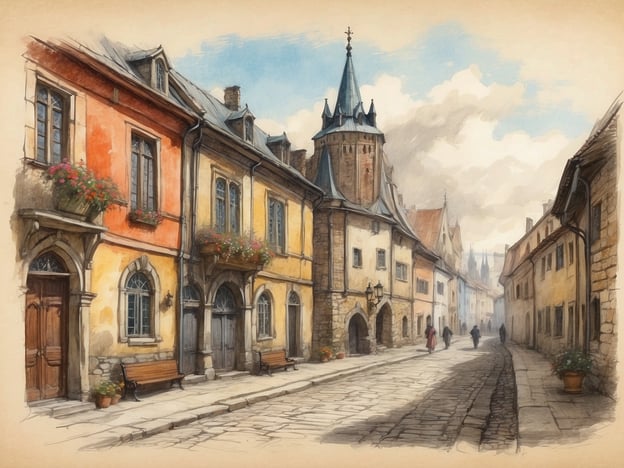 Auf dem Bild ist eine malerische Straße mit bunten Häusern und einem charmanten, historischen Ambiente zu sehen. Diese Art von Architektur erinnert an die Altstadt von Vilnius, der Hauptstadt Litauens. Vilnius hat eine reiche Geschichte, die bis ins 14. Jahrhundert zurückreicht, als es das Zentrum des Großfürstentums Litauen war. Die Stadt ist bekannt für ihre gut erhaltene Altstadt, die zahlreiche gotische, Renaissance- und Barockgebäude umfasst. Die Atmosphäre auf dem Bild spiegelt die historische Schönheit und den kulturellen Reichtum Litauens wider, die durch enge gepflasterte Straßen und farbenfrohe Fassaden vermittelt werden.